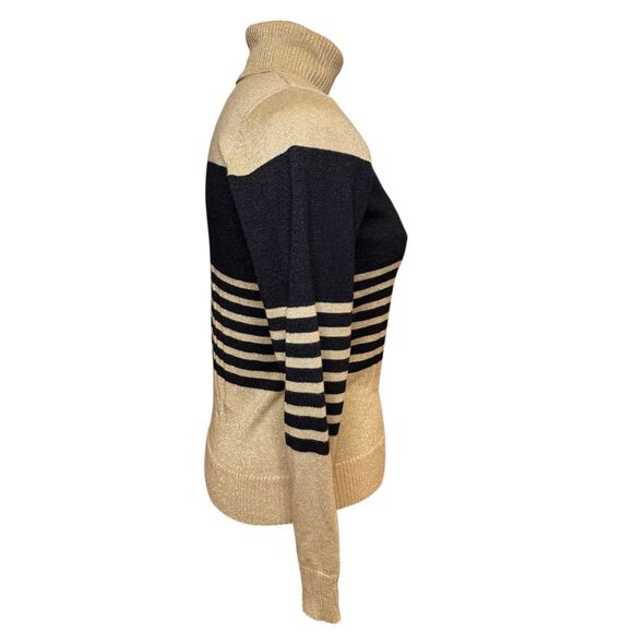 Joseph A Metallic Turtleneck Stripe Sweater Size M Glitter Sparkly - Picture 9 of 15